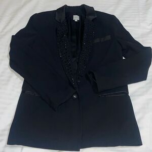Pearl Georgina Chapman Jacket Women's 2 Black Embellished Lapels Blazer Marchesa